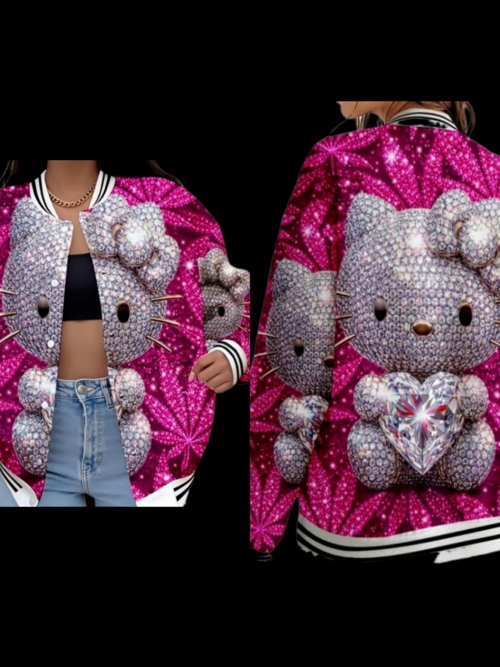 Glitter Hello Kitty Bomber Jacket - Hot Pink